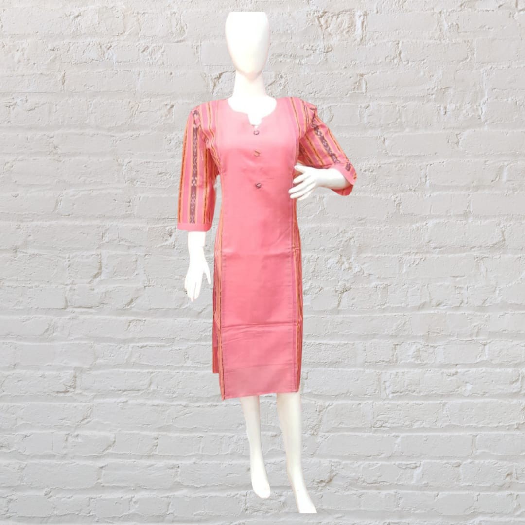 Sambalpuri & Plain Mixed Handloom Pure Cotton Kurti for Women By Youfunky